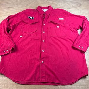 Columbia PFG Georgia Bulldogs UGA Fishing Shirt Mens Large Red Long Sleeve